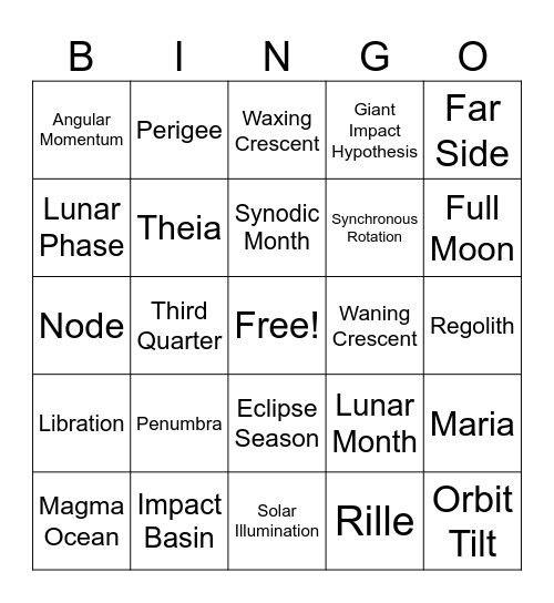 Moon Bingo Card