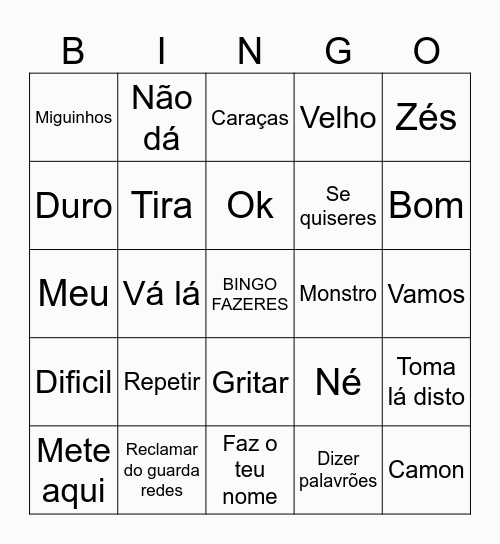 BINGO FAZERES Bingo Card
