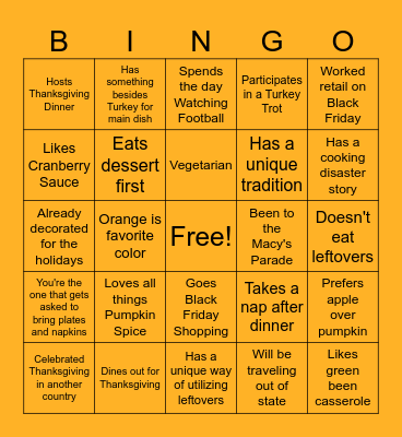 Thanksgiving Bingo Card