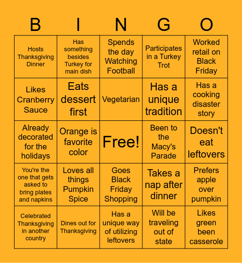 Thanksgiving Bingo Card