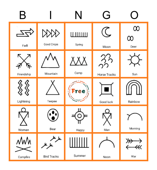 Native American Symbols Bingo Card