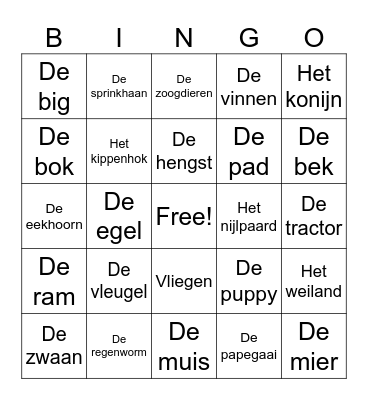 De dieren Bingo Card