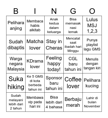 Bingo Teman Bingo Card