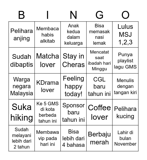 Bingo Teman Bingo Card