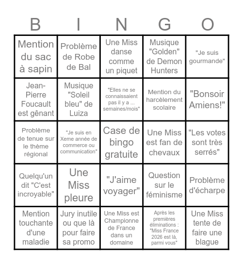 "Miss Crêpe 2026 est et restera..." Bingo Card
