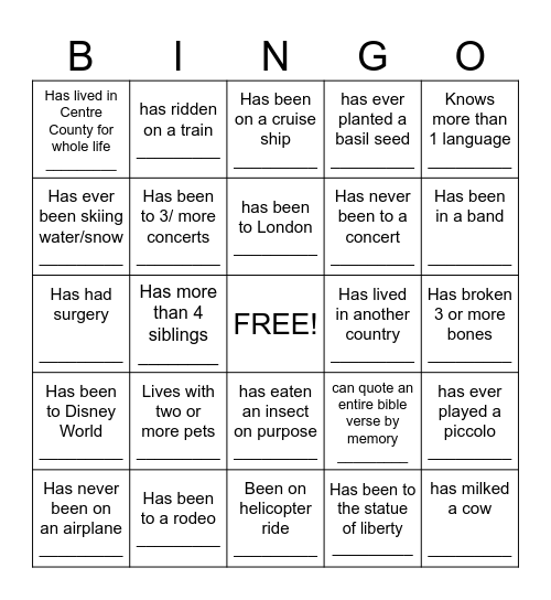 Autograph Bingo Card