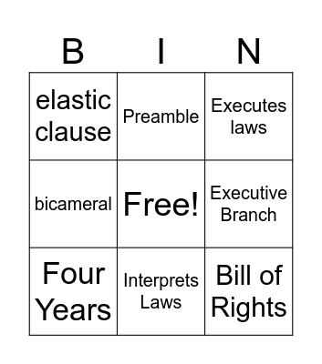 U.S. Constitution Bingo Card