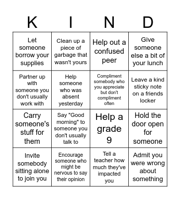 Kindness Bingo Card