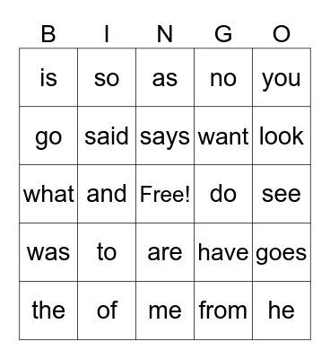 Heart Words UFLI 1-34 Bingo Card
