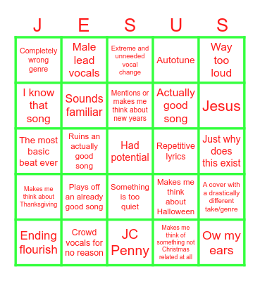 Generic Christmas Music Bingo Card