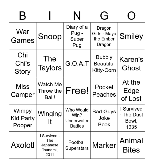 Book Fair Bingo Card
