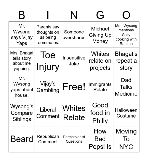 Parents Meeting Bingo Card