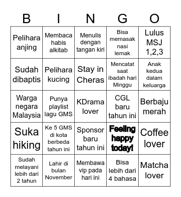 Bingo Teman Bingo Card