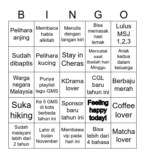 Bingo Teman Bingo Card
