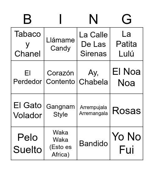 Bingo Tablitas Bingo Card