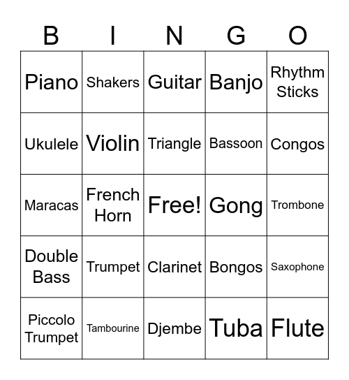 Music Instruments Bingo Card