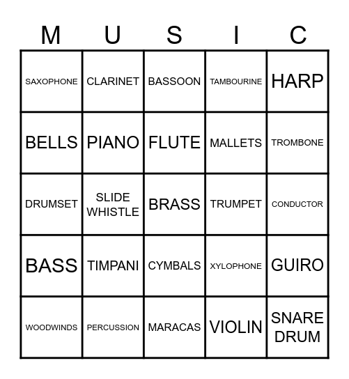 Music Instruments Bingo Card