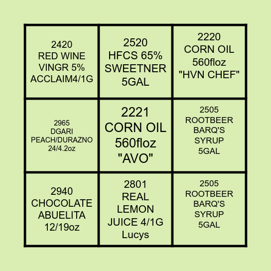 Códigos 2 Bingo Card