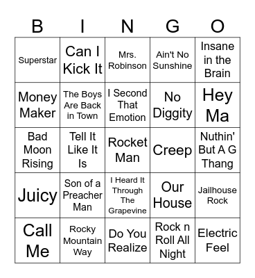 Name That Tune! Adult Mix 2 Bingo Card