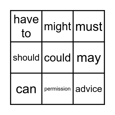 modal verbs Bingo Card