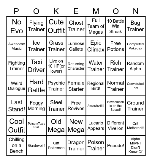 Pokemon Legends Z-A(Play-through) Bingo Card