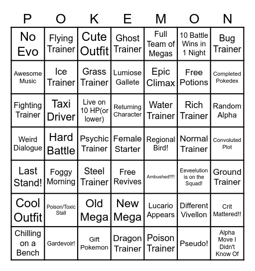 Pokemon Legends Z-A(Play-through) Bingo Card