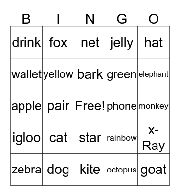 ABC Bingo Card