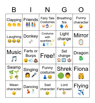Shrek Bingo Card