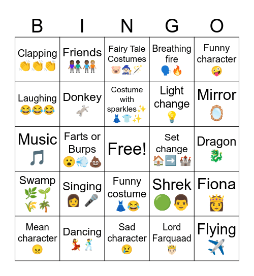 Shrek Bingo Card
