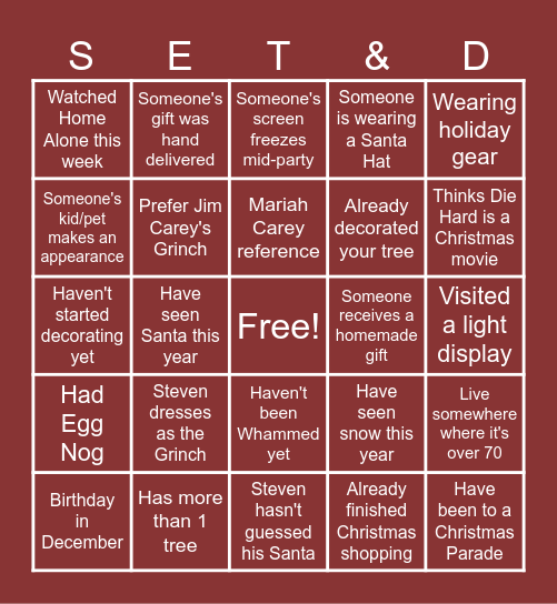 Happy Holidays! Bingo Card