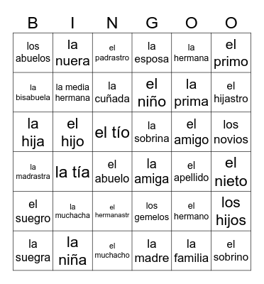 SEN 1 - La familia Bingo Card