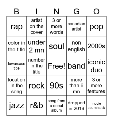 Music Bingo Card