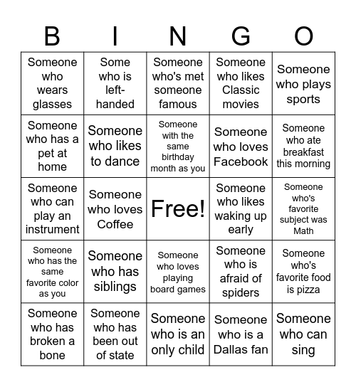 Mingle Bingo Card