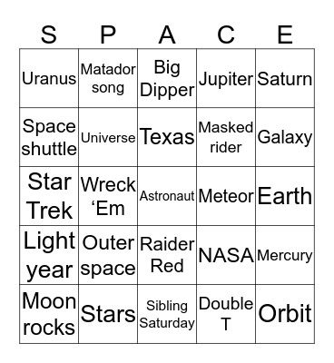Cosmic Tech Bingo Card