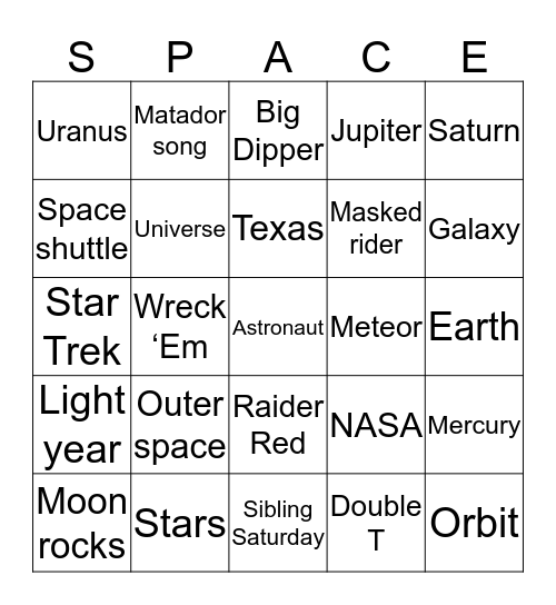 Cosmic Tech Bingo Card