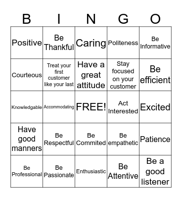 ARE YOU GIVING GREAT CUSTOMER SERVICE? Bingo Card