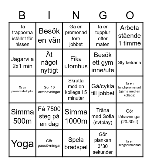 Friskvårdsbingo Card