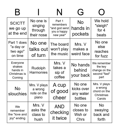 Choir Bingo Card