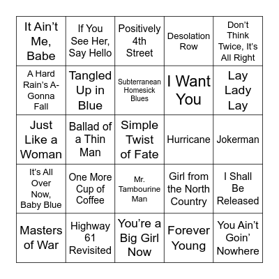 BOB DILLON SONGS Bingo Card