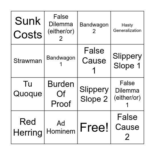 Fallacy Bingo Card