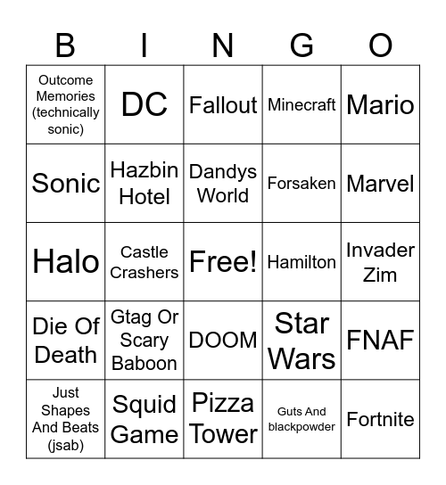Fandom Bingo (Mark Off What Fandom ur in also its kinda broad) Bingo Card