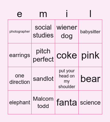 Emily beans Bingo Card