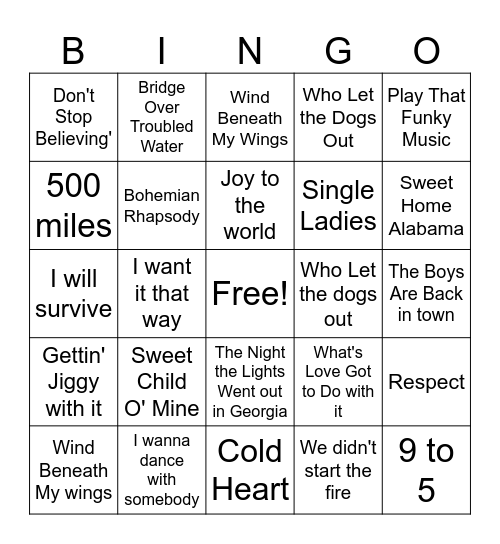 Music Bingo Card