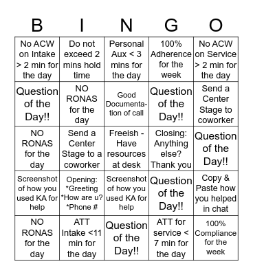 VERIZON TAM Bingo Card