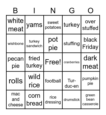 Thanksgiving Bingo Card