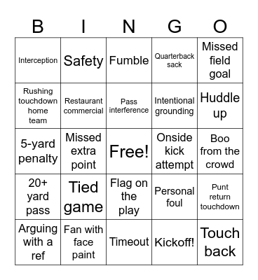 FOOTBALL BINGO Card