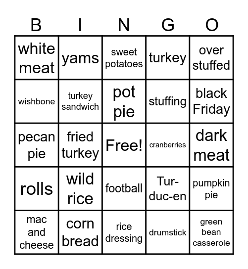 Thanksgiving Bingo Card