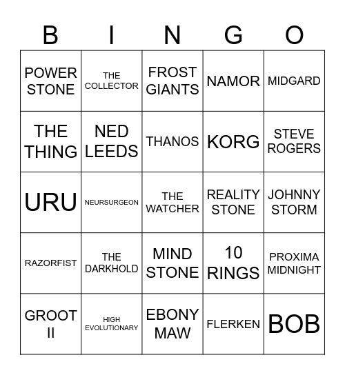 MCU Bingo Card