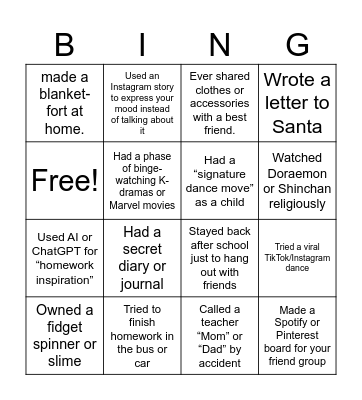Back to Bachpan Bingo Card