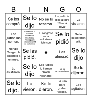BINGO cultural con pronombres de objetos Bingo Card